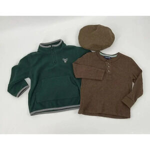 Boys 2T Sweatshirt Jacket, Thermal Long Sleeve Shirt, Newsboy Cap Outfit Brown